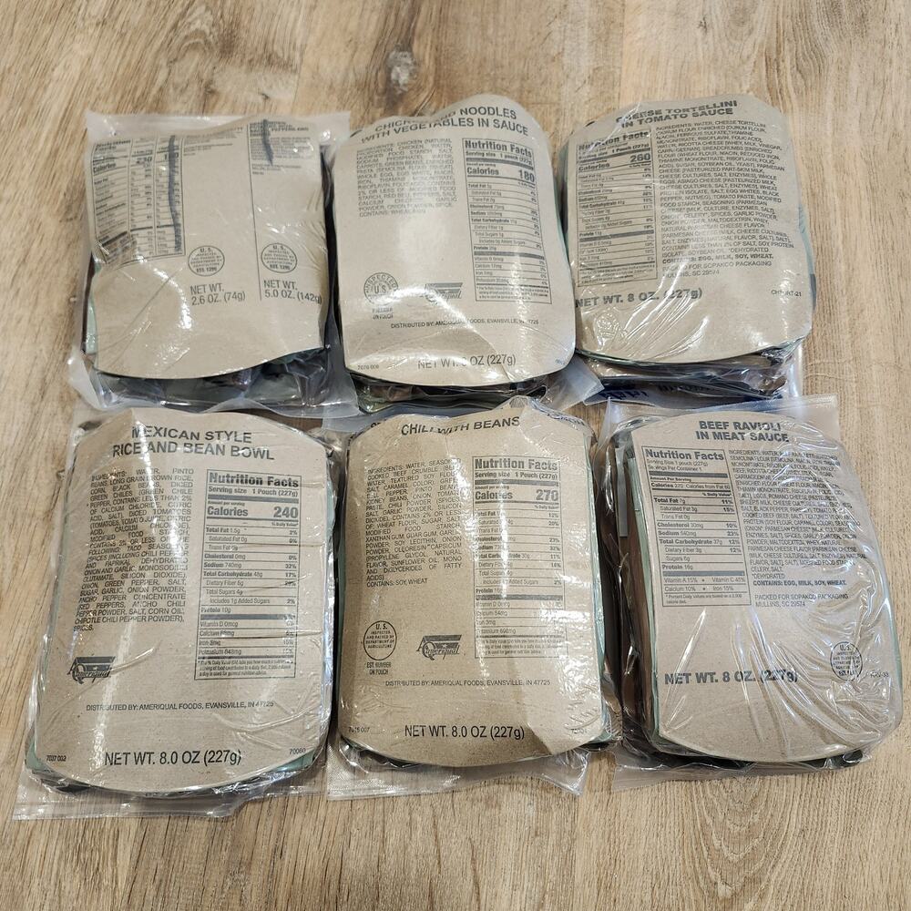 6 Military MRE Meals Ready To Eat 2025 Inspection Pasta Breakfast Mexican Chili